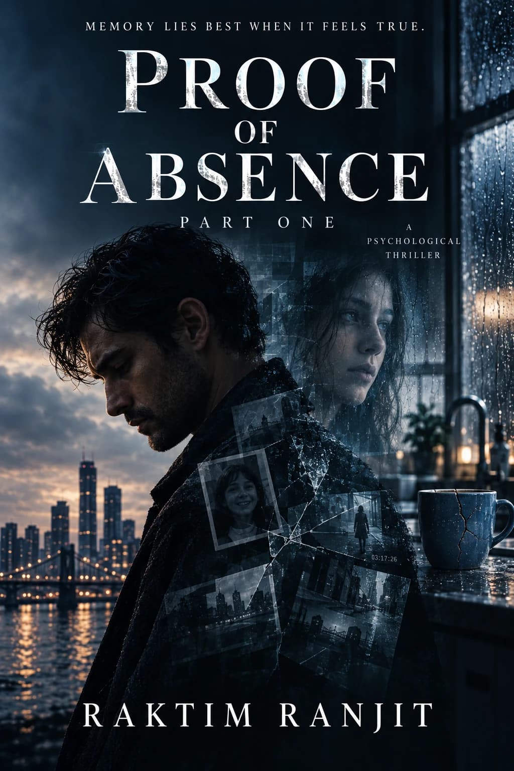 Proof of Absence, Part One, by Raktim Ranjit: a man and a woman's reflection beside a rain-covered window